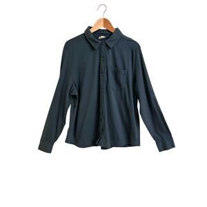 PACT Organic Cotton Button Down Shirt Sz XL Dark Green Blue Undertones